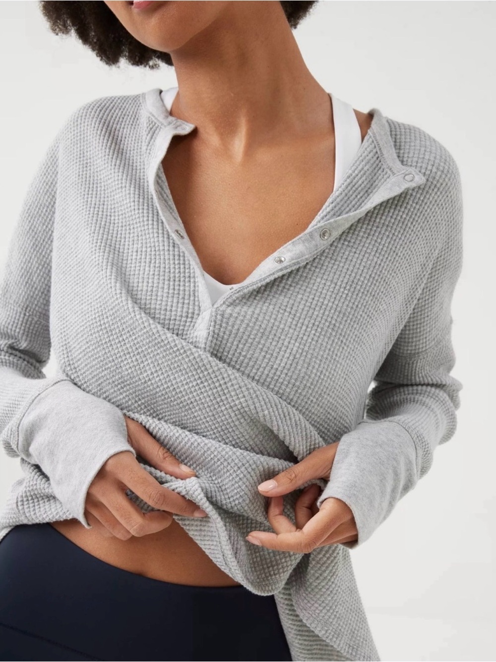 Aerie offline grey Henley oversized waffle tunic tee XS